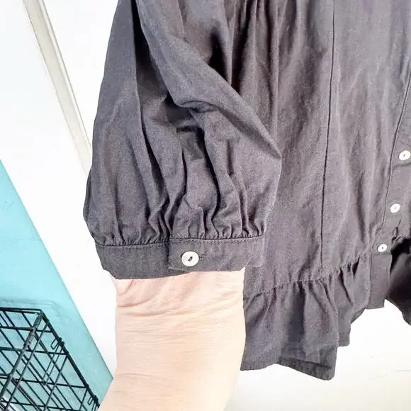 Showpo Collared Button Down Mini Shirt Dress Classic Black Ruffle Hemline Size 2 - Picture 5 of 11